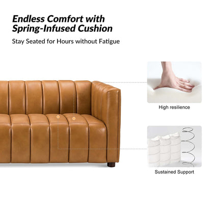 Divano moderno Olinto da 83 pollici in vera pelle con schienale curvo e canale di HULALA HOME