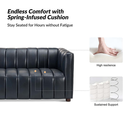 Divano moderno Olinto da 83 pollici in vera pelle con schienale curvo e canale di HULALA HOME