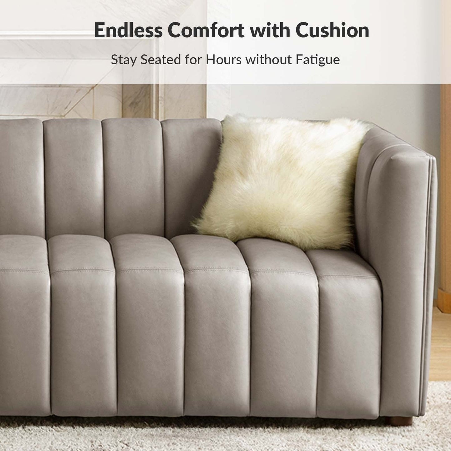 Divano moderno Olinto da 83 pollici in vera pelle con schienale curvo e canale di HULALA HOME