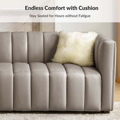 Divano moderno Olinto da 83 pollici in vera pelle con schienale curvo e canale di HULALA HOME