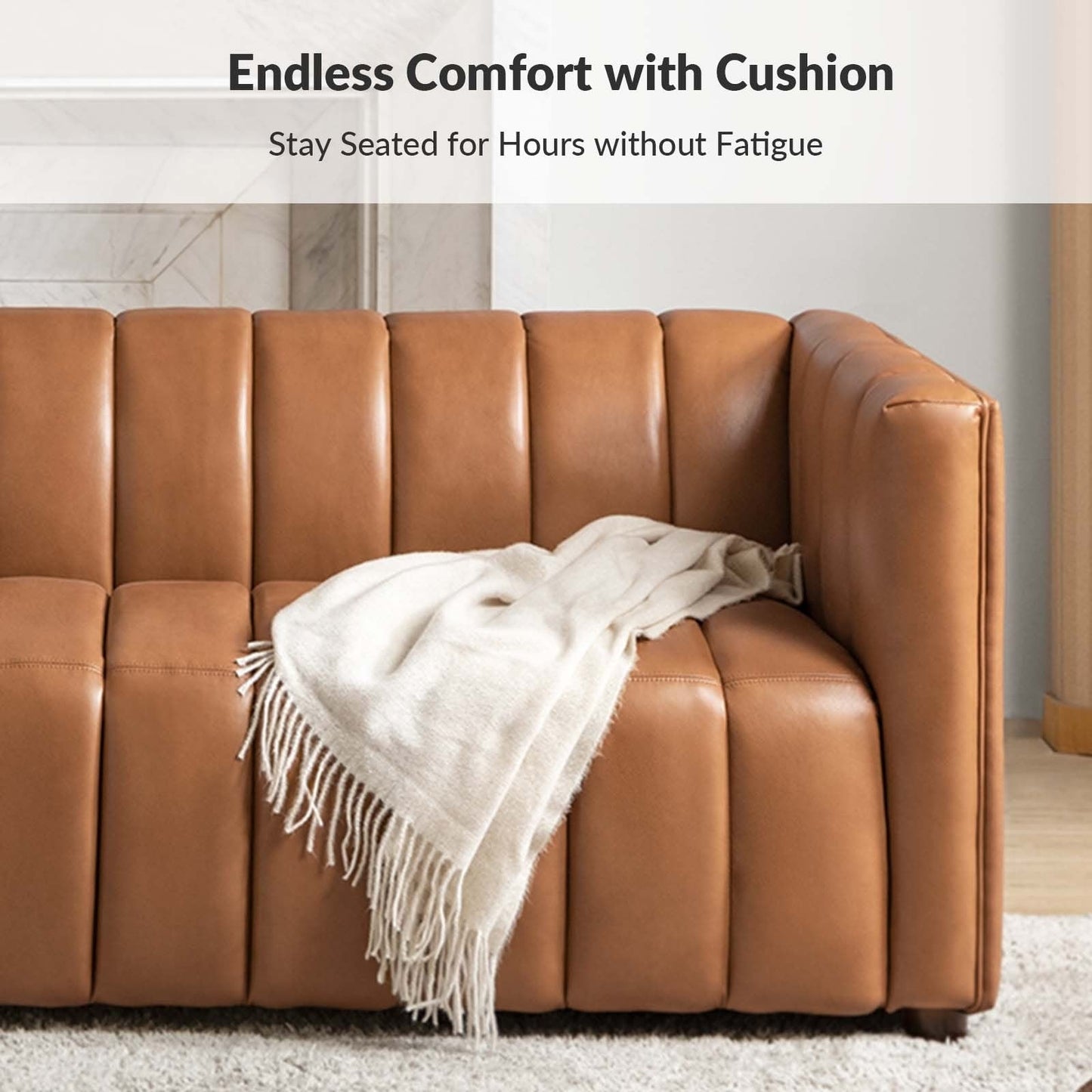 Divano moderno Olinto da 83 pollici in vera pelle con schienale curvo e canale di HULALA HOME