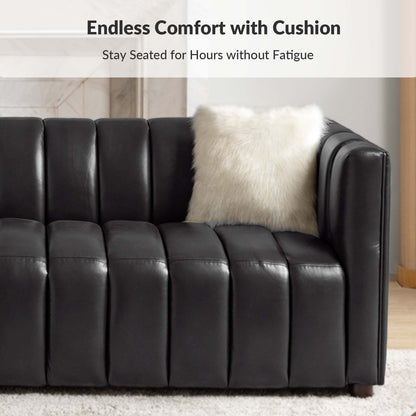 Divano moderno Olinto da 83 pollici in vera pelle con schienale curvo e canale di HULALA HOME