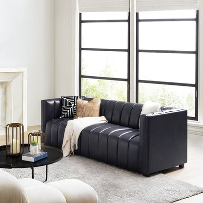 Divano moderno Olinto da 83 pollici in vera pelle con schienale curvo e canale di HULALA HOME