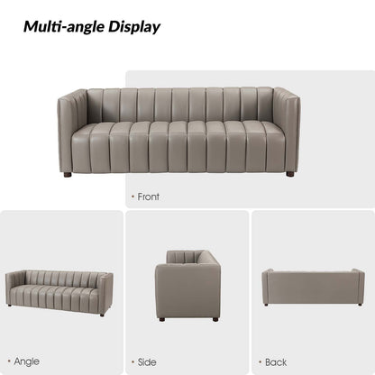 Divano moderno Olinto da 83 pollici in vera pelle con schienale curvo e canale di HULALA HOME