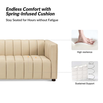 Divano moderno Olinto da 83 pollici in vera pelle con schienale curvo e canale di HULALA HOME