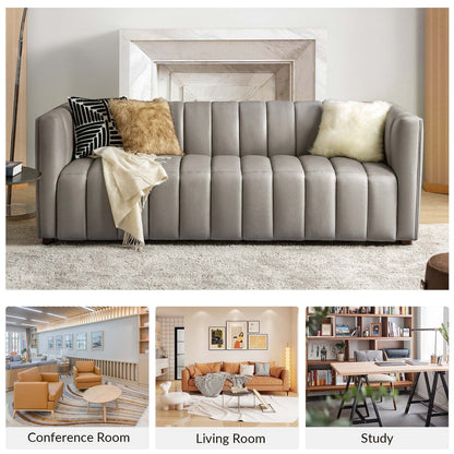 Divano moderno Olinto da 83 pollici in vera pelle con schienale curvo e canale di HULALA HOME