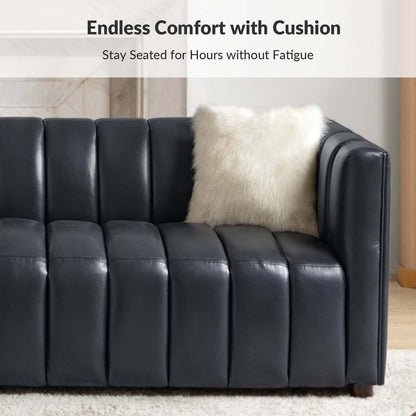 Divano moderno Olinto da 83 pollici in vera pelle con schienale curvo e canale di HULALA HOME