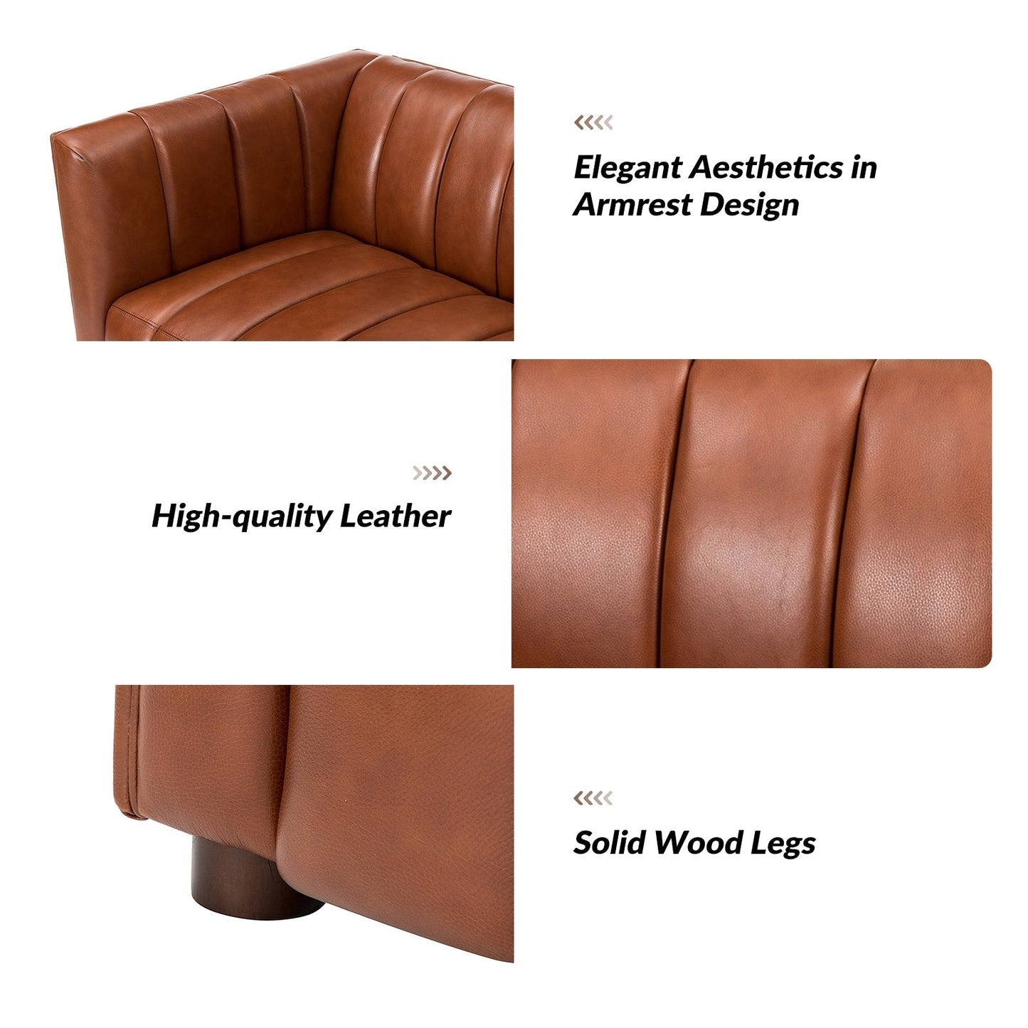 Divano moderno Olinto da 83 pollici in vera pelle con schienale curvo e canale di HULALA HOME