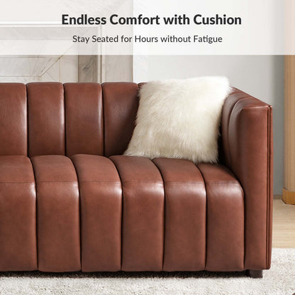 Divano moderno Olinto da 83 pollici in vera pelle con schienale curvo e canale di HULALA HOME