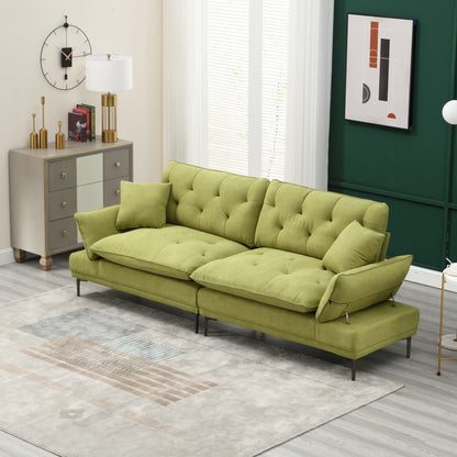 Divano a due posti Olive Modern 102.36 in lino con braccioli regolabili e cuscini trapuntati per soggiorno