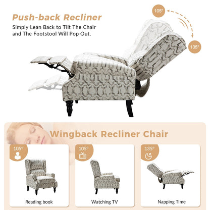 Poltrona reclinabile manuale classica imbottita Olympus con schienale alto e gambe in legno massello, set da 2 di HULALA HOME