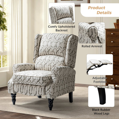 Poltrona reclinabile manuale classica imbottita Olympus con schienale alto e gambe in legno massello, set da 2 di HULALA HOME