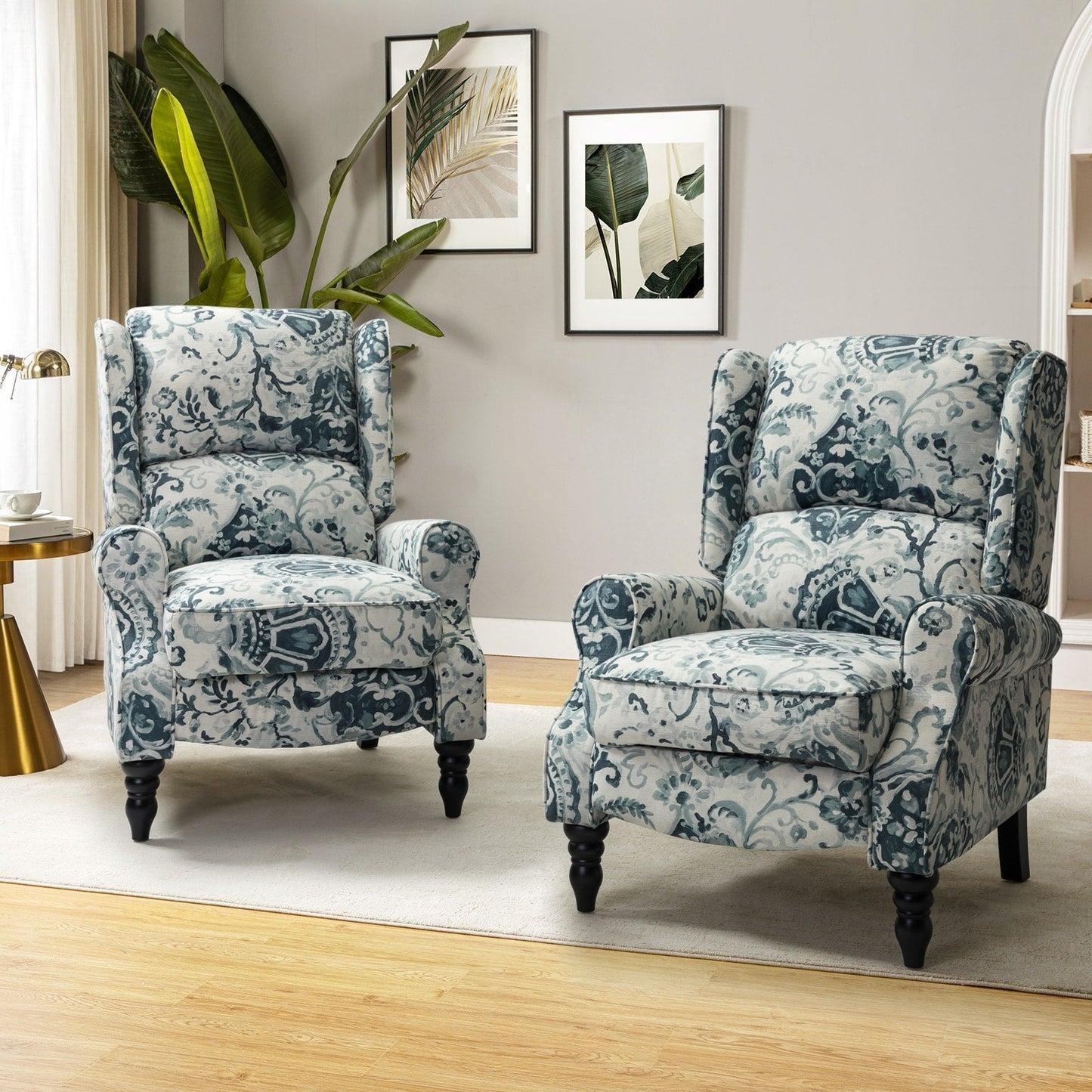 Poltrona reclinabile manuale classica imbottita Olympus con schienale alto e gambe in legno massello, set da 2 di HULALA HOME