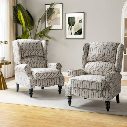 Poltrona reclinabile manuale classica imbottita Olympus con schienale alto e gambe in legno massello, set da 2 di HULALA HOME