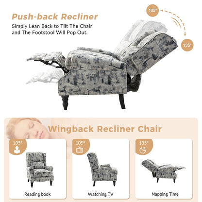 Poltrona reclinabile manuale classica imbottita Olympus con schienale alto e gambe in legno massello, set da 2 di HULALA HOME