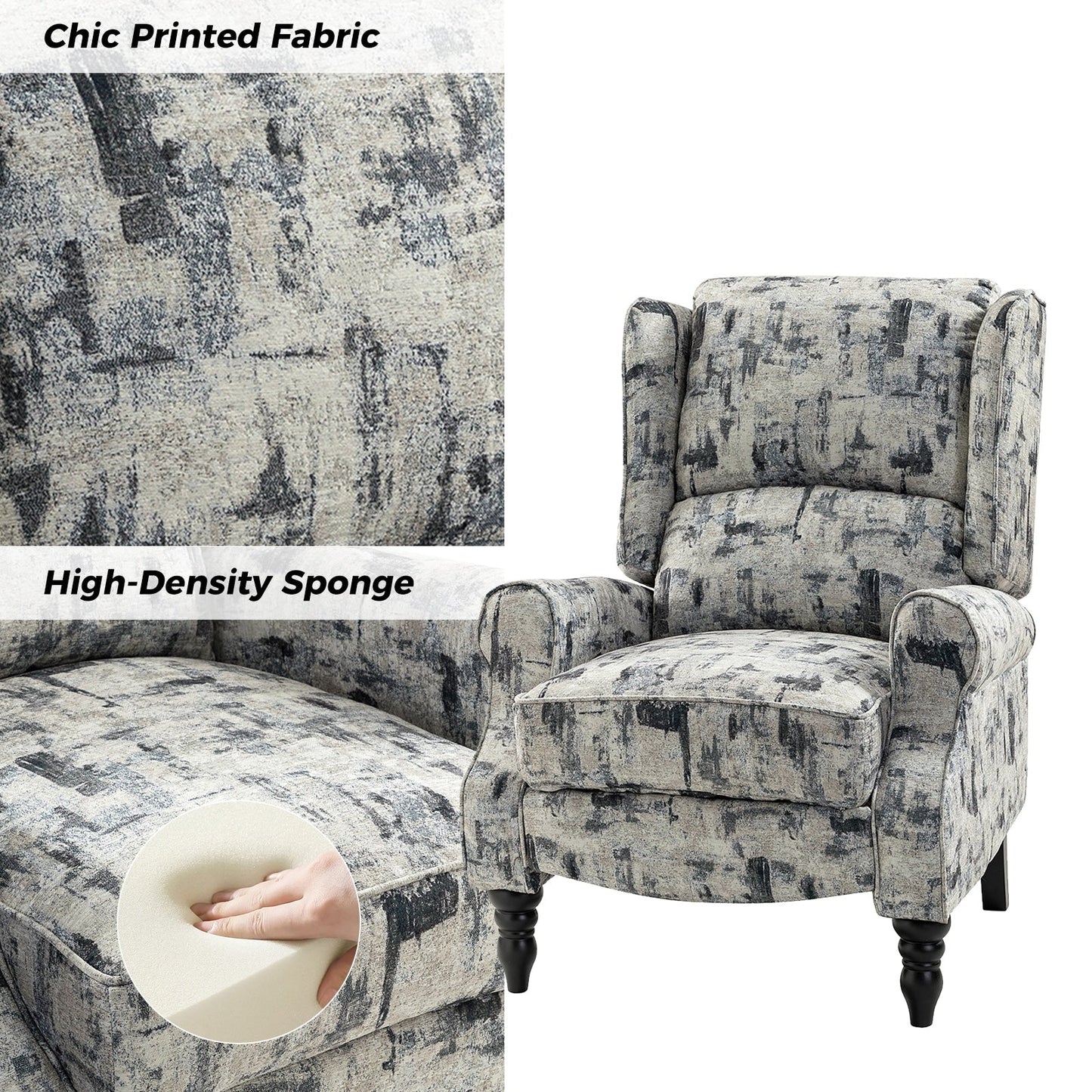 Poltrona reclinabile manuale classica imbottita Olympus con schienale alto e gambe in legno massello, set da 2 di HULALA HOME