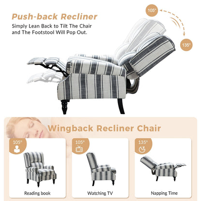 Poltrona reclinabile manuale classica imbottita Olympus con schienale alto e gambe in legno massello, set da 2 di HULALA HOME