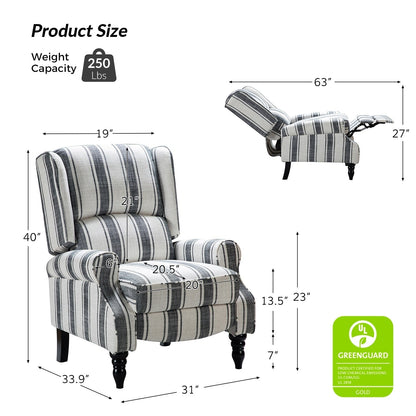 Poltrona reclinabile manuale classica imbottita Olympus con schienale alto e gambe in legno massello, set da 2 di HULALA HOME