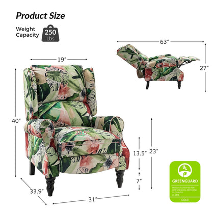 Poltrona reclinabile manuale classica imbottita Olympus con schienale alto e gambe in legno massello, set da 2 di HULALA HOME