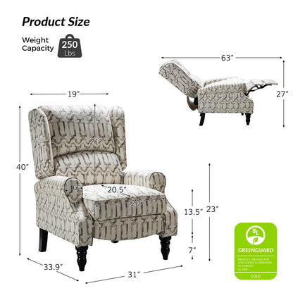 Poltrona reclinabile manuale classica imbottita Olympus con gambe in legno massello di HULALA HOME