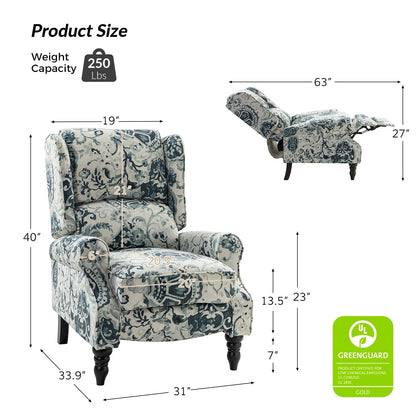 Poltrona reclinabile manuale classica imbottita Olympus con gambe in legno massello di HULALA HOME