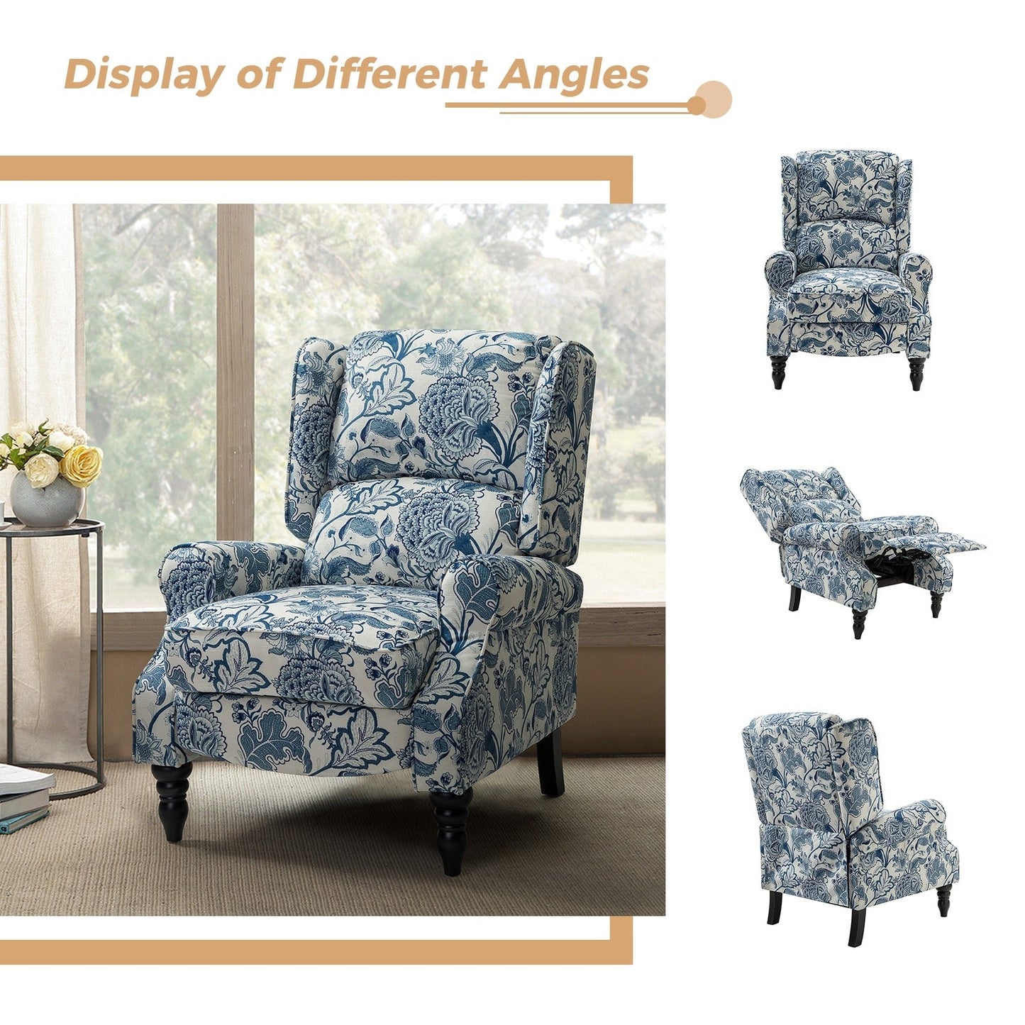 Poltrona reclinabile manuale classica imbottita Olympus con gambe in legno massello di HULALA HOME