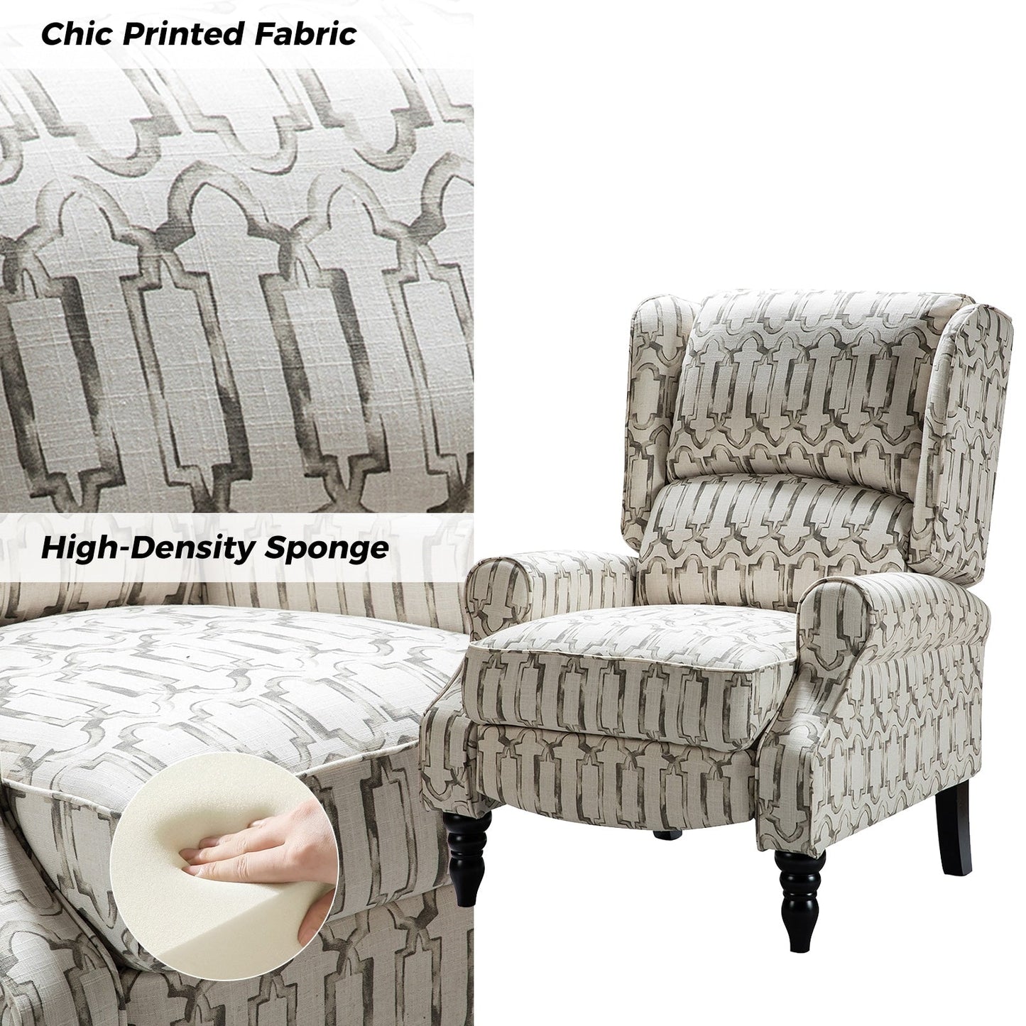 Poltrona reclinabile manuale classica imbottita Olympus con gambe in legno massello di HULALA HOME