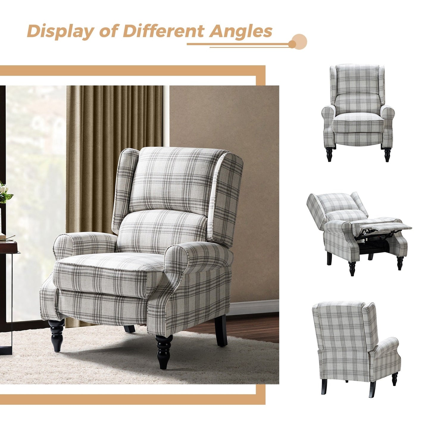 Poltrona reclinabile manuale classica imbottita Olympus con gambe in legno massello di HULALA HOME