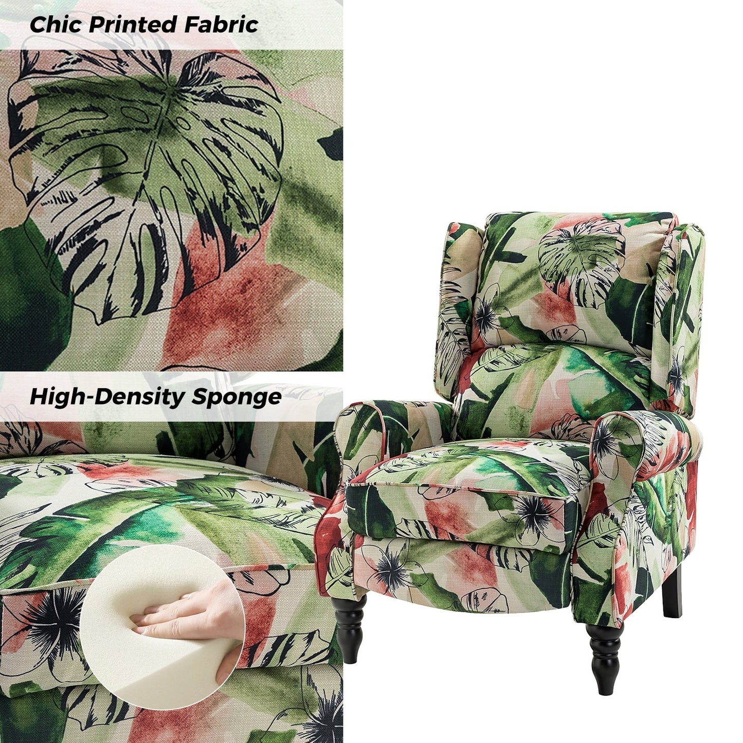 Poltrona reclinabile manuale classica imbottita Olympus con gambe in legno massello di HULALA HOME