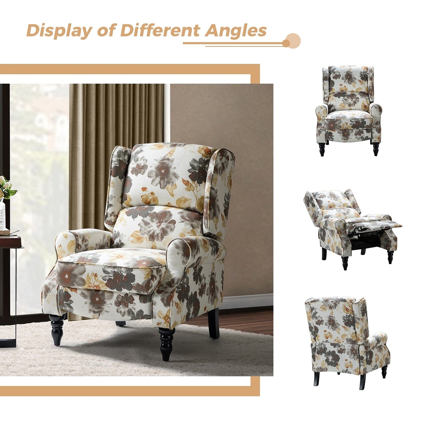 Poltrona reclinabile manuale classica imbottita Olympus con gambe in legno massello di HULALA HOME