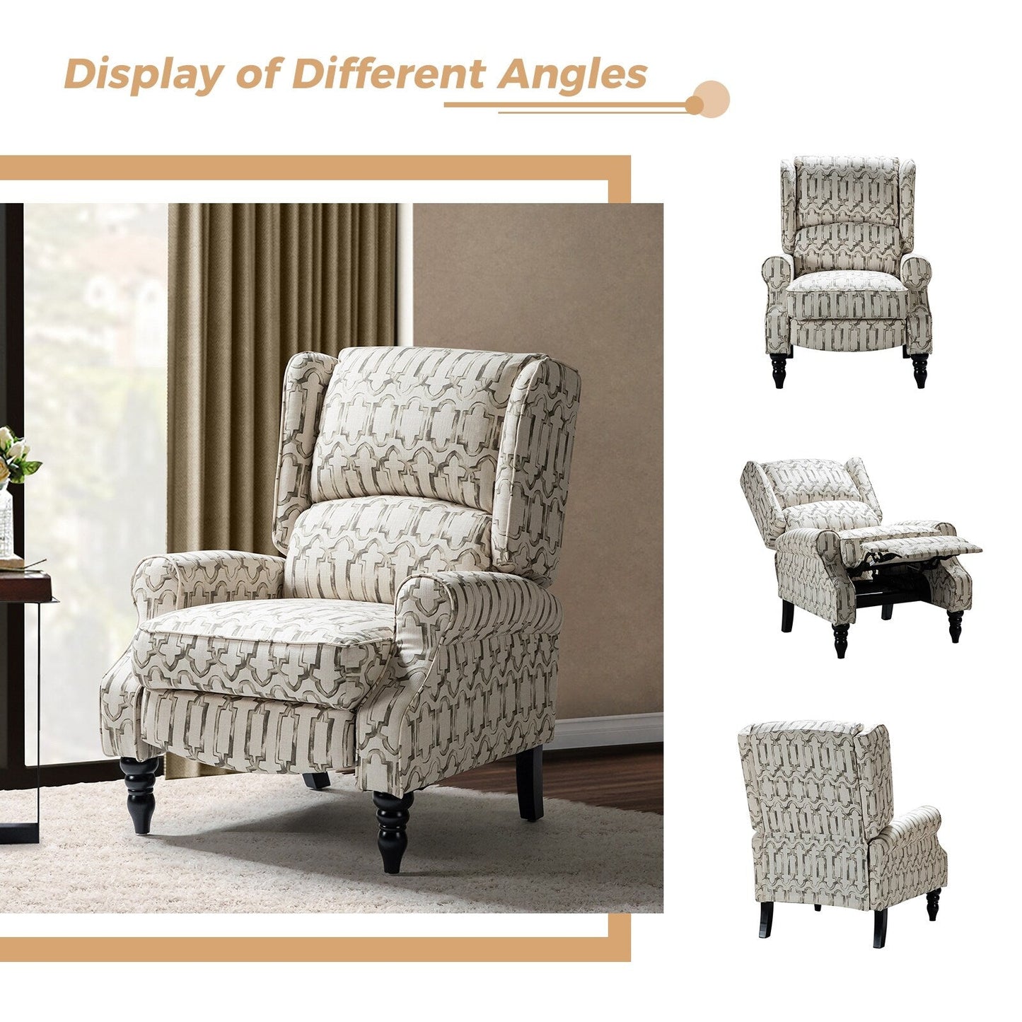 Poltrona reclinabile manuale classica imbottita Olympus con gambe in legno massello di HULALA HOME