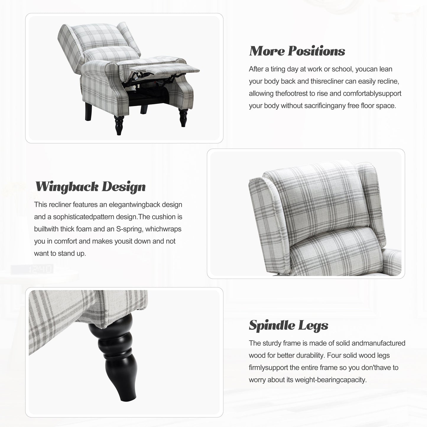 Poltrona reclinabile manuale classica imbottita Olympus con gambe in legno massello di HULALA HOME