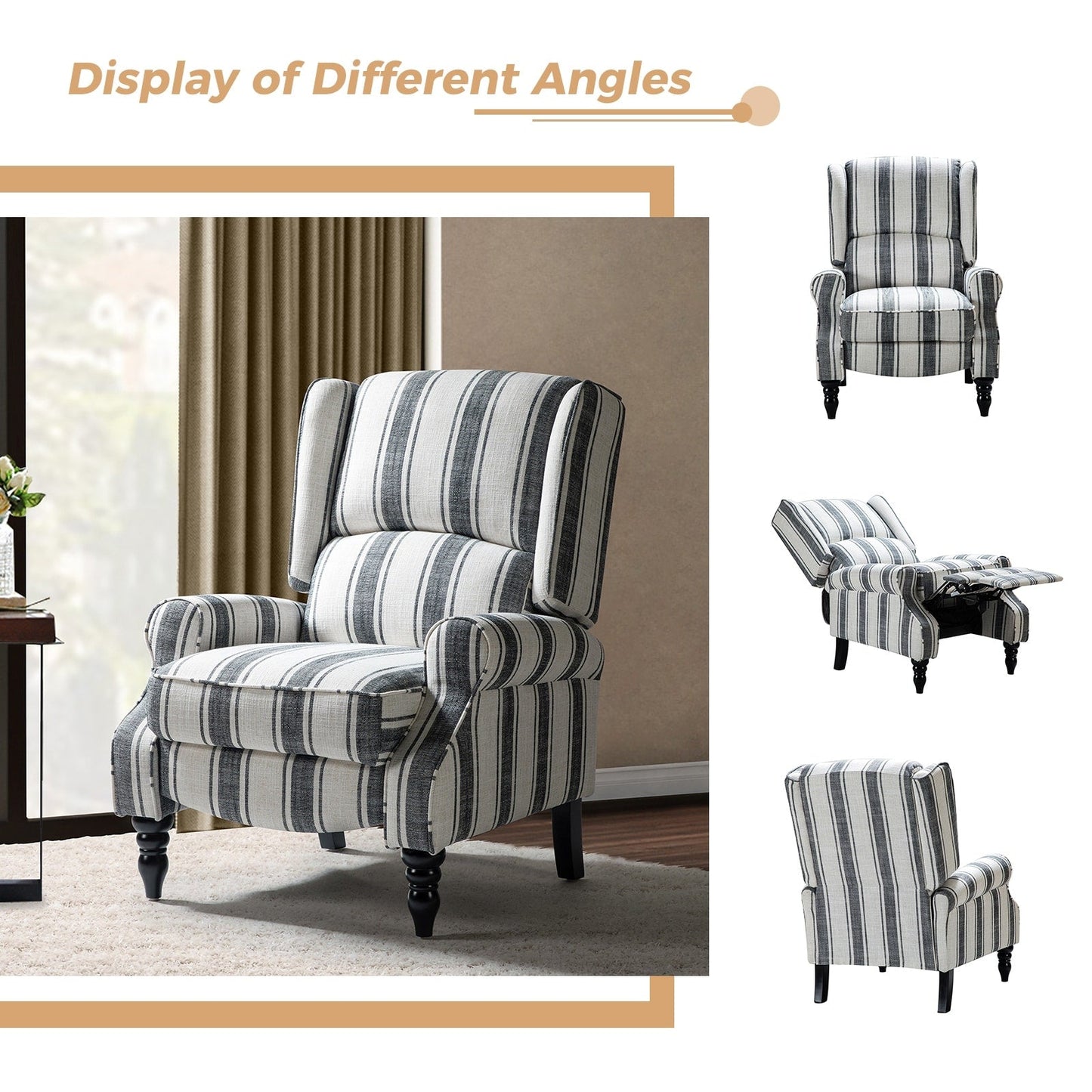 Poltrona reclinabile manuale classica imbottita Olympus con gambe in legno massello di HULALA HOME