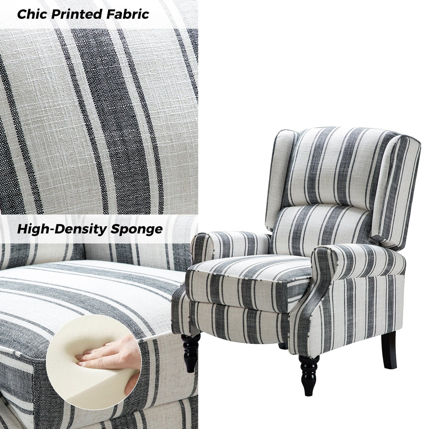 Poltrona reclinabile manuale classica imbottita Olympus con gambe in legno massello di HULALA HOME