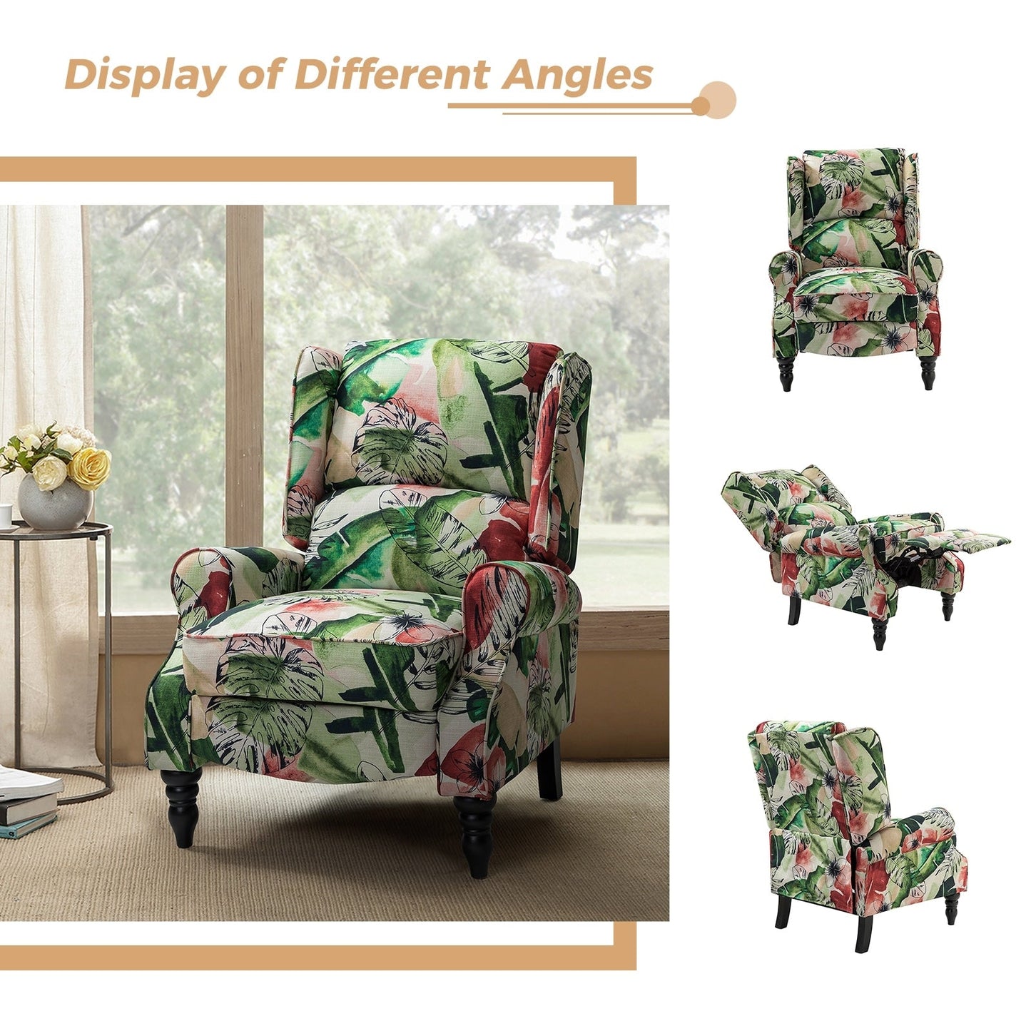 Poltrona reclinabile manuale classica imbottita Olympus con gambe in legno massello di HULALA HOME