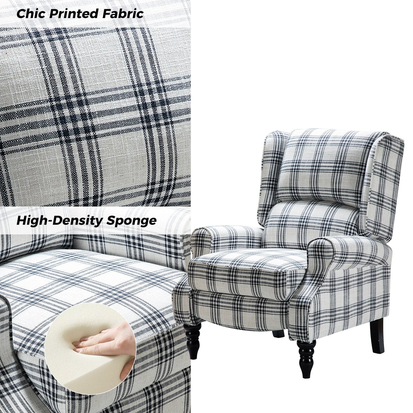 Poltrona reclinabile manuale classica imbottita Olympus con gambe in legno massello di HULALA HOME