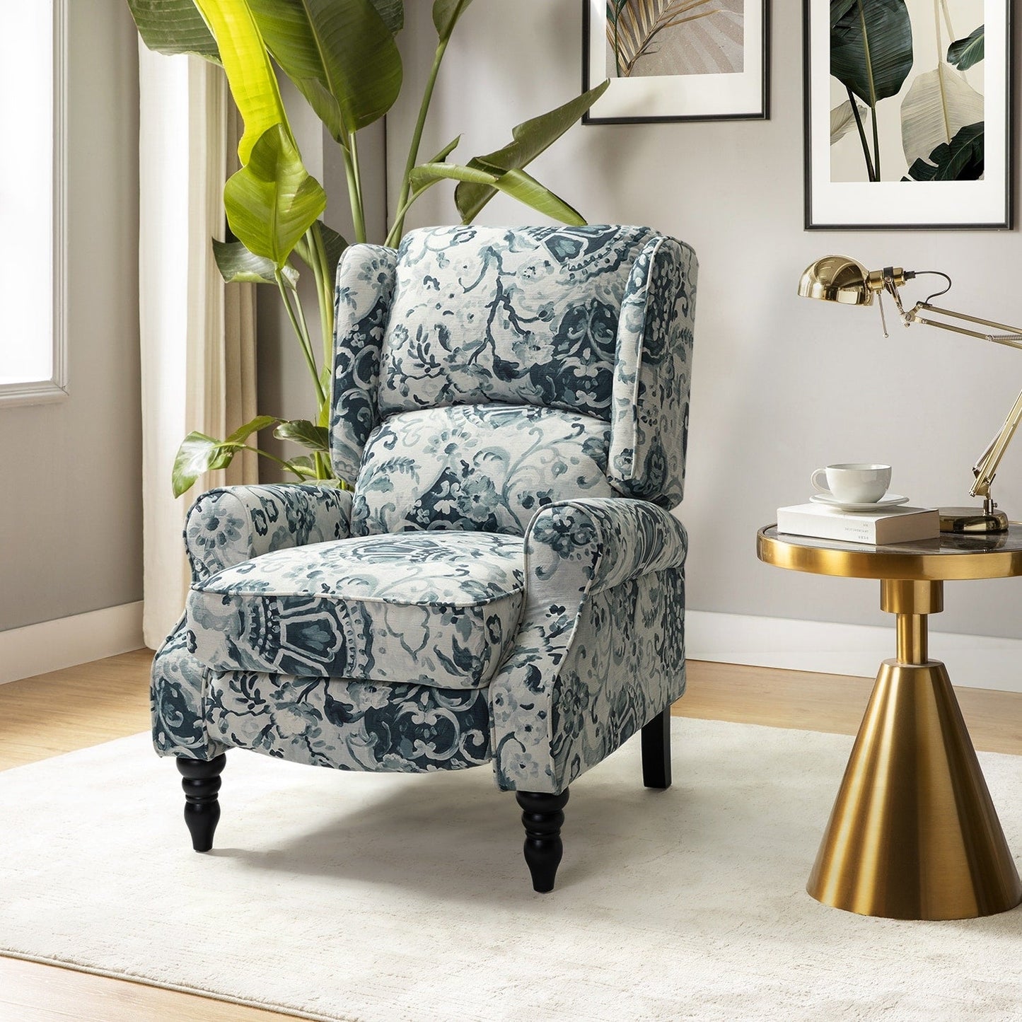 Poltrona reclinabile manuale classica imbottita Olympus con gambe in legno massello di HULALA HOME