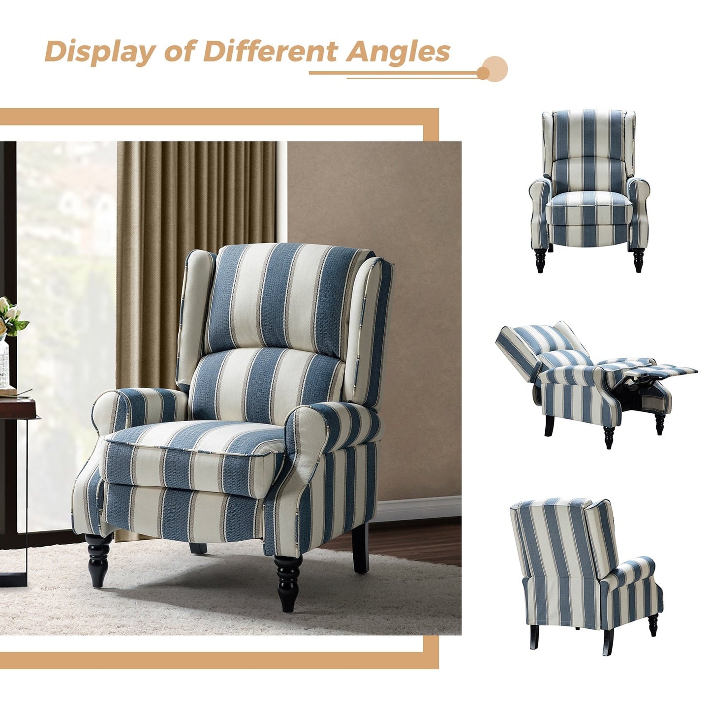 Poltrona reclinabile manuale classica imbottita Olympus con gambe in legno massello di HULALA HOME