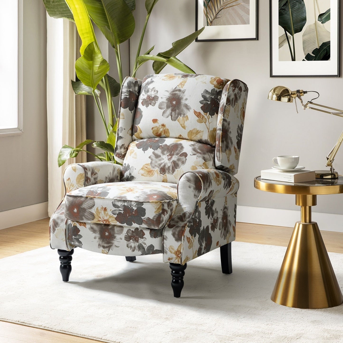 Poltrona reclinabile manuale classica imbottita Olympus con gambe in legno massello di HULALA HOME