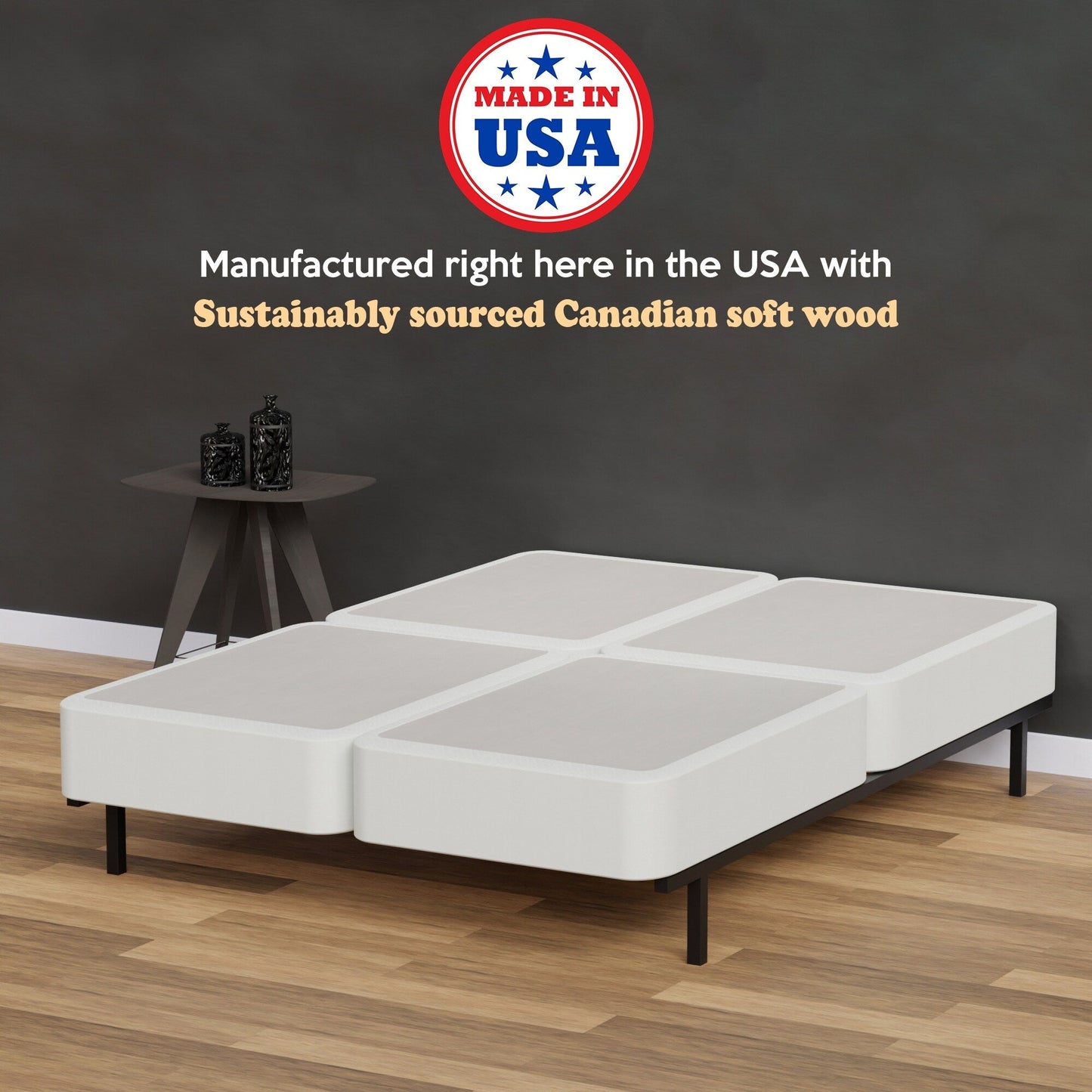 Rete a molle in legno Onetan da 4 pollici, base per letto divisa a basso profilo, ideale per materasso, non necessita di montaggio, bianca.