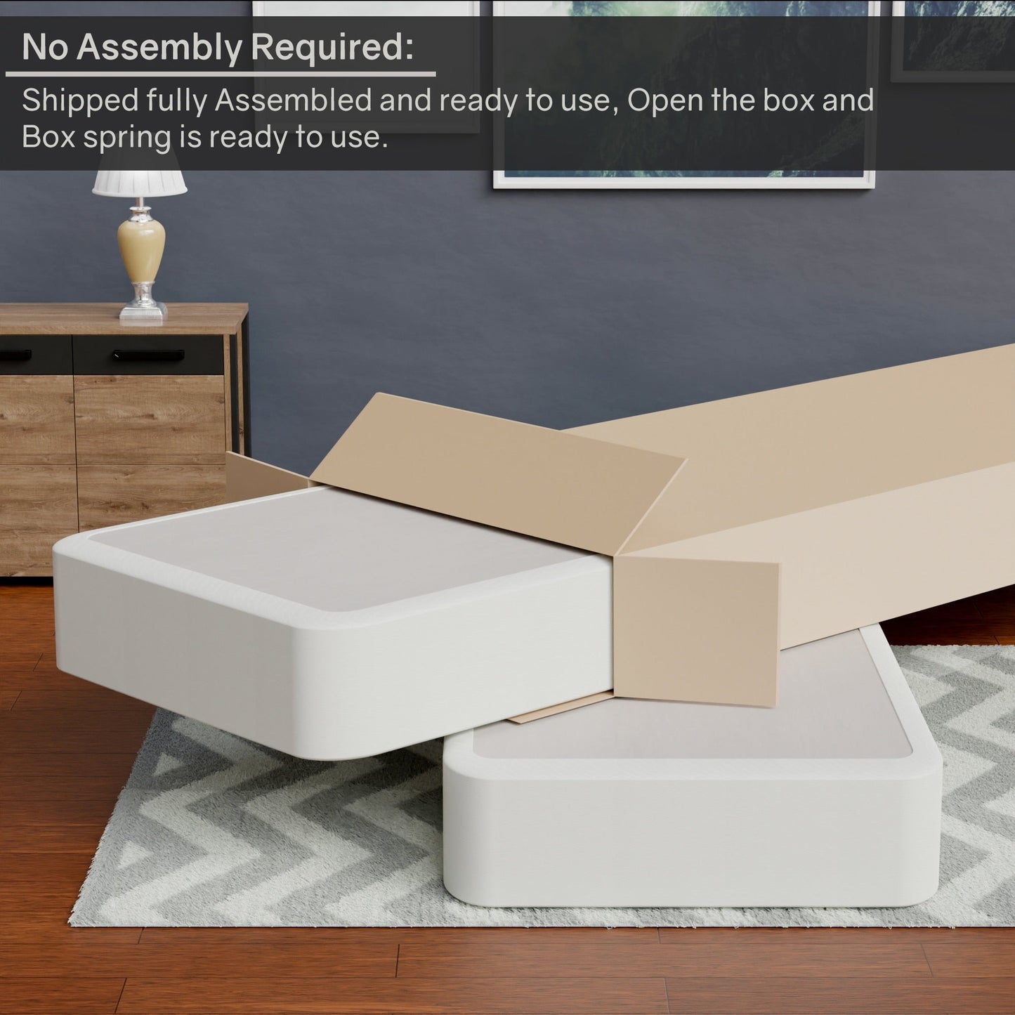 Rete a molle in legno Onetan da 4 pollici, base per letto divisa a basso profilo, ideale per materasso, non necessita di montaggio, bianca.