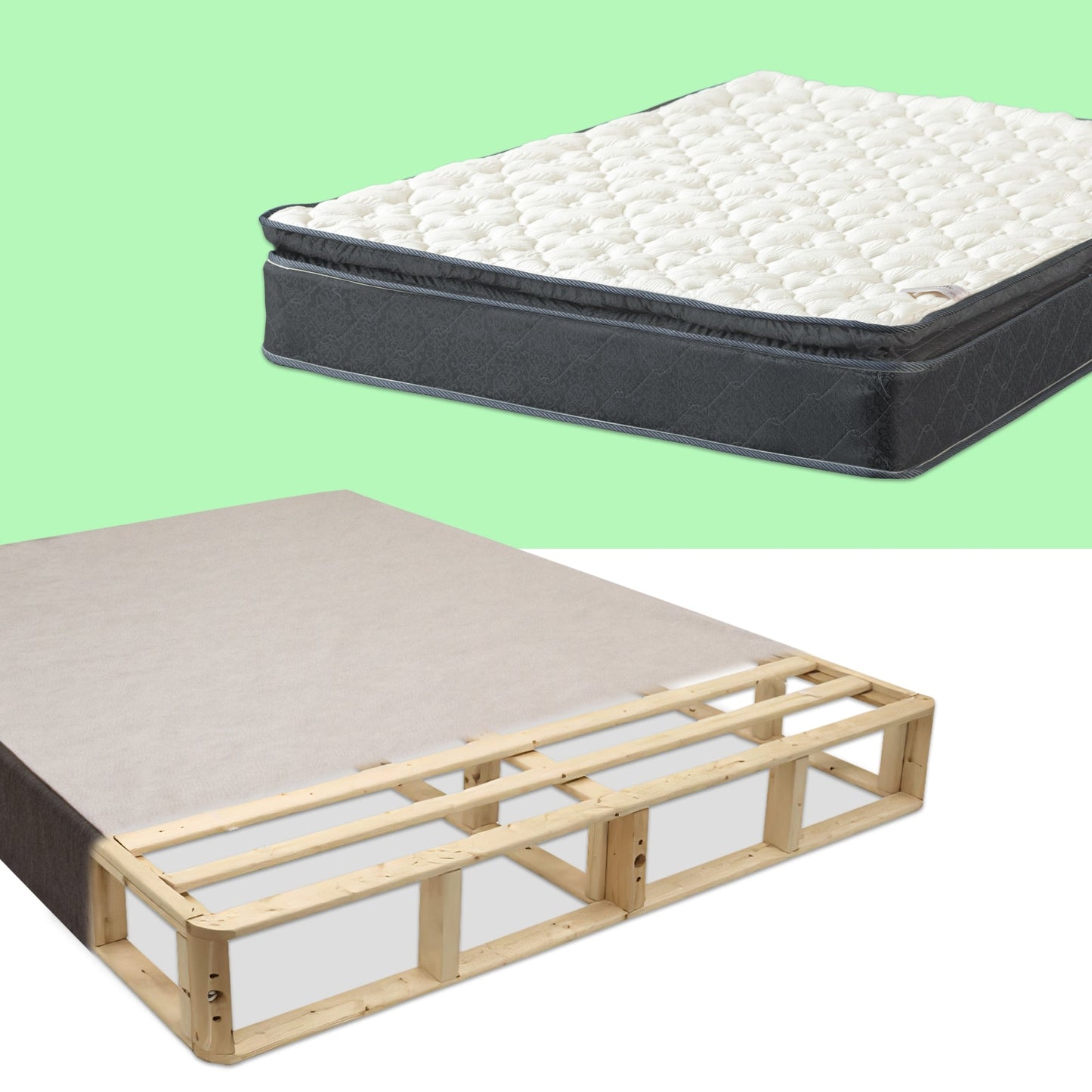 Set di materasso e box spring Onetan, materasso ibrido con pillow top medio da 10 pollici e box spring in legno di facile montaggio a 5 strati,