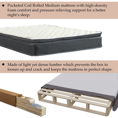 Set materasso e box spring Onetan, materasso ibrido con memory foam da 10 pollici e box spring in legno di facile montaggio.