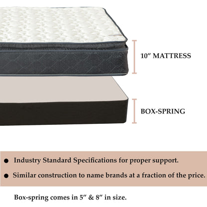 Set materasso e box spring Onetan, materasso ibrido con memory foam da 10 pollici e box spring in legno di facile montaggio.