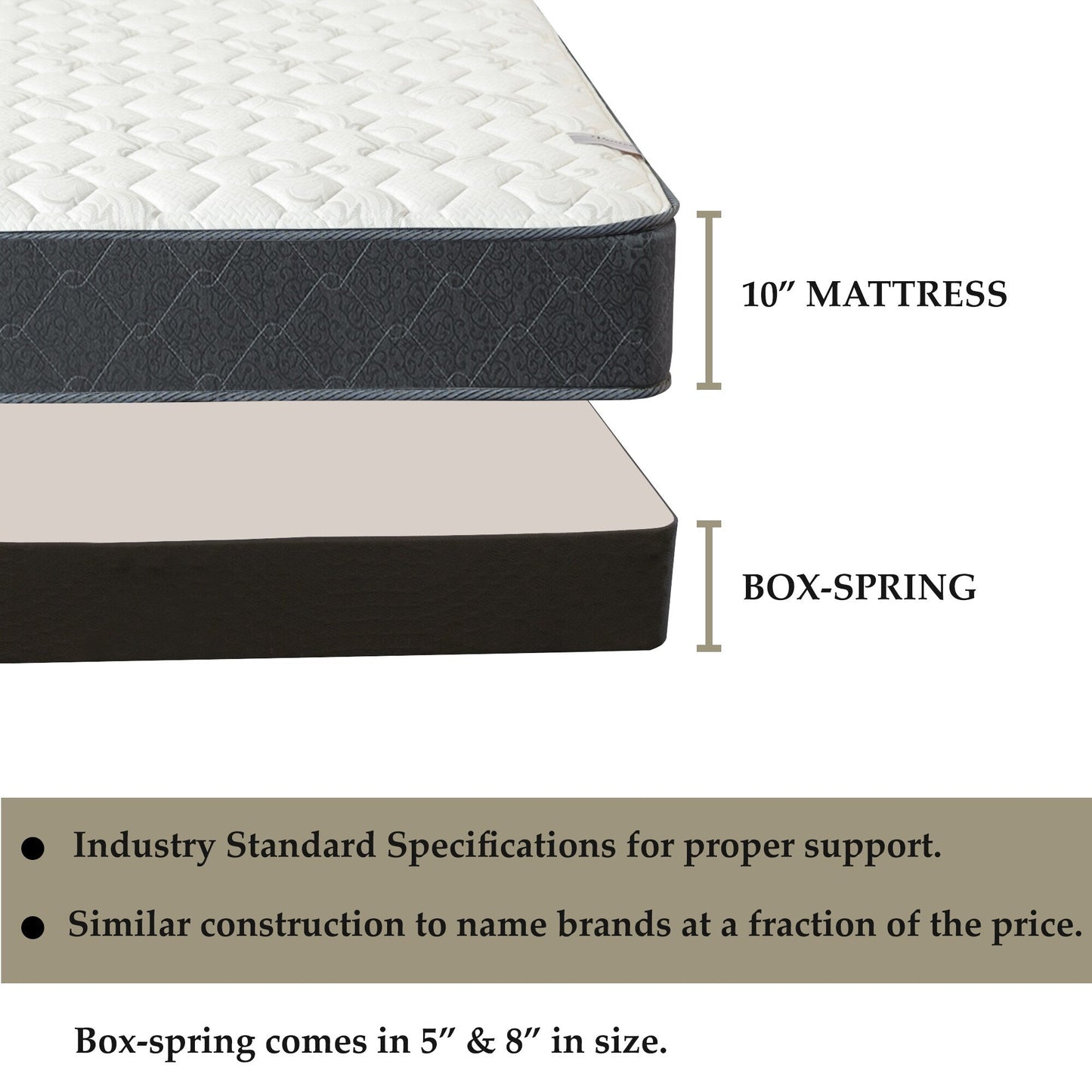 Set di materasso e box spring Onetan, materasso ibrido in memory foam da 10 pollici con parte superiore media e 5 box spring in legno di facile montaggio