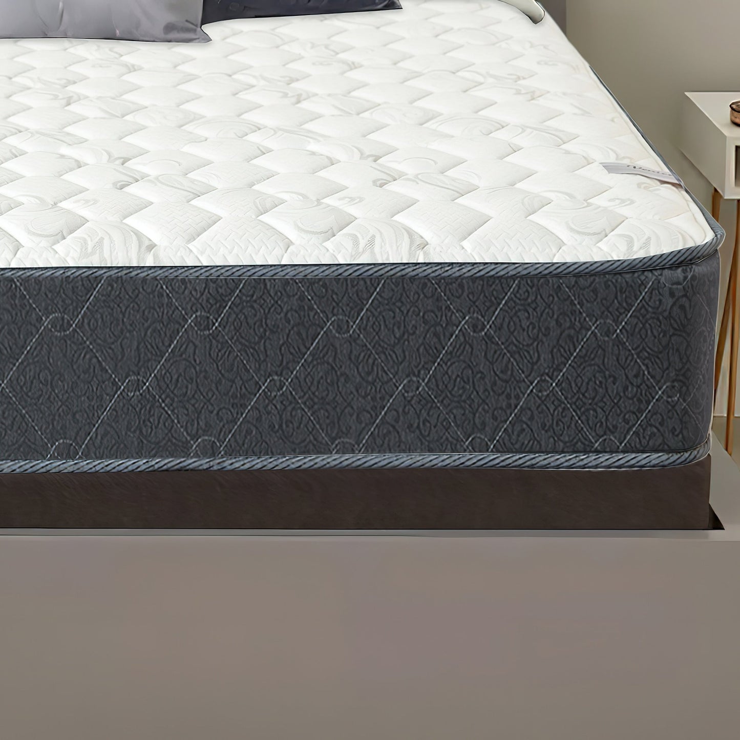 Set di materasso e box spring Onetan, materasso ibrido con parte superiore mediamente stretta da 9 pollici e box spring in legno di facile montaggio da 5 pollici