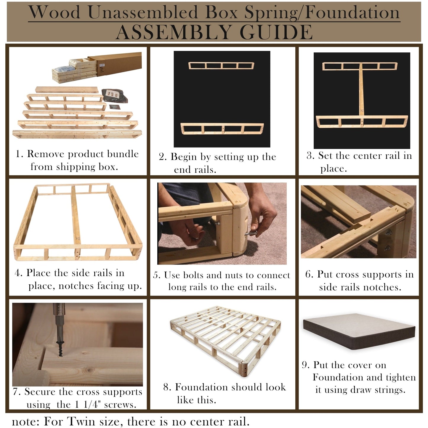 Set di materasso e box spring Onetan, materasso ibrido con parte superiore mediamente stretta da 9 pollici e box spring in legno di facile montaggio da 5 pollici