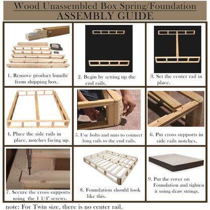 Set di materasso e box spring Onetan, materasso ibrido con parte superiore mediamente stretta da 9 pollici e box spring in legno di facile montaggio da 5 pollici