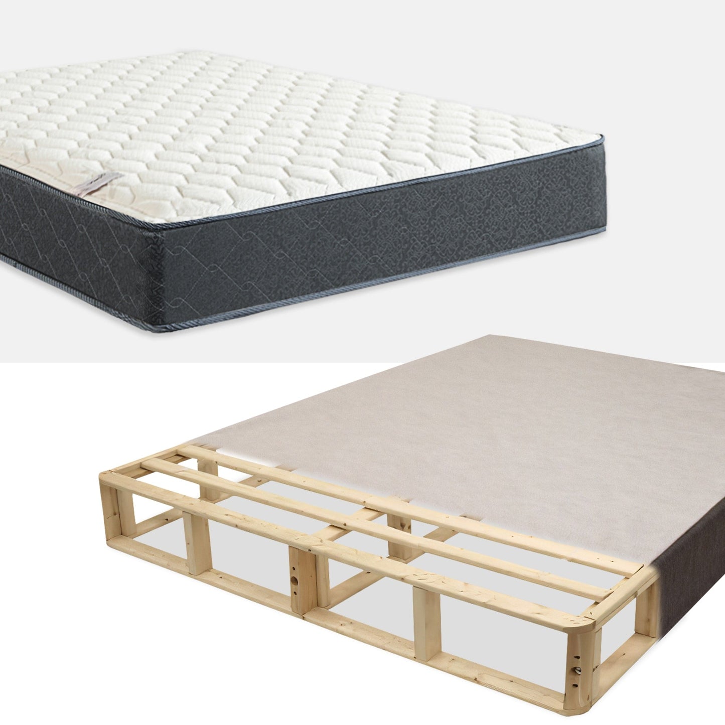 Set di materasso e box spring Onetan, materasso ibrido con parte superiore mediamente stretta da 9 pollici e box spring in legno di facile montaggio da 5 pollici