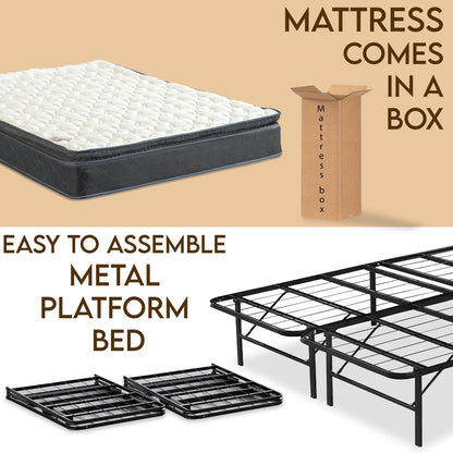Set materasso e letto a piattaforma Onetan, materasso ibrido con pillow top medio da 10 pollici e letto a piattaforma in metallo da 14 pollici